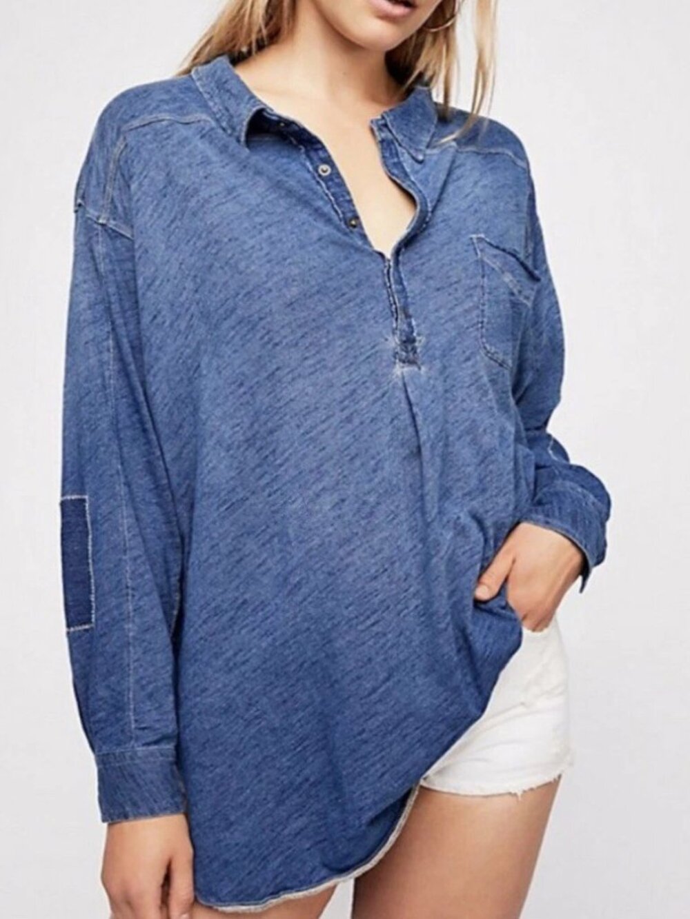 Free People We The Free Love This Henley Top Indigo Blue Size XS